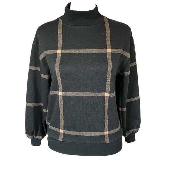 Ann Taylor women's size XXSP black and tan long sleeve high collar sweater top - Picture 1 of 8